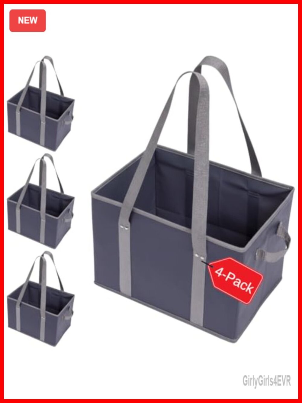 Reusable Grocery Bags 4pk Heavy Duty Foldable Tote Box with Handles Reinforced